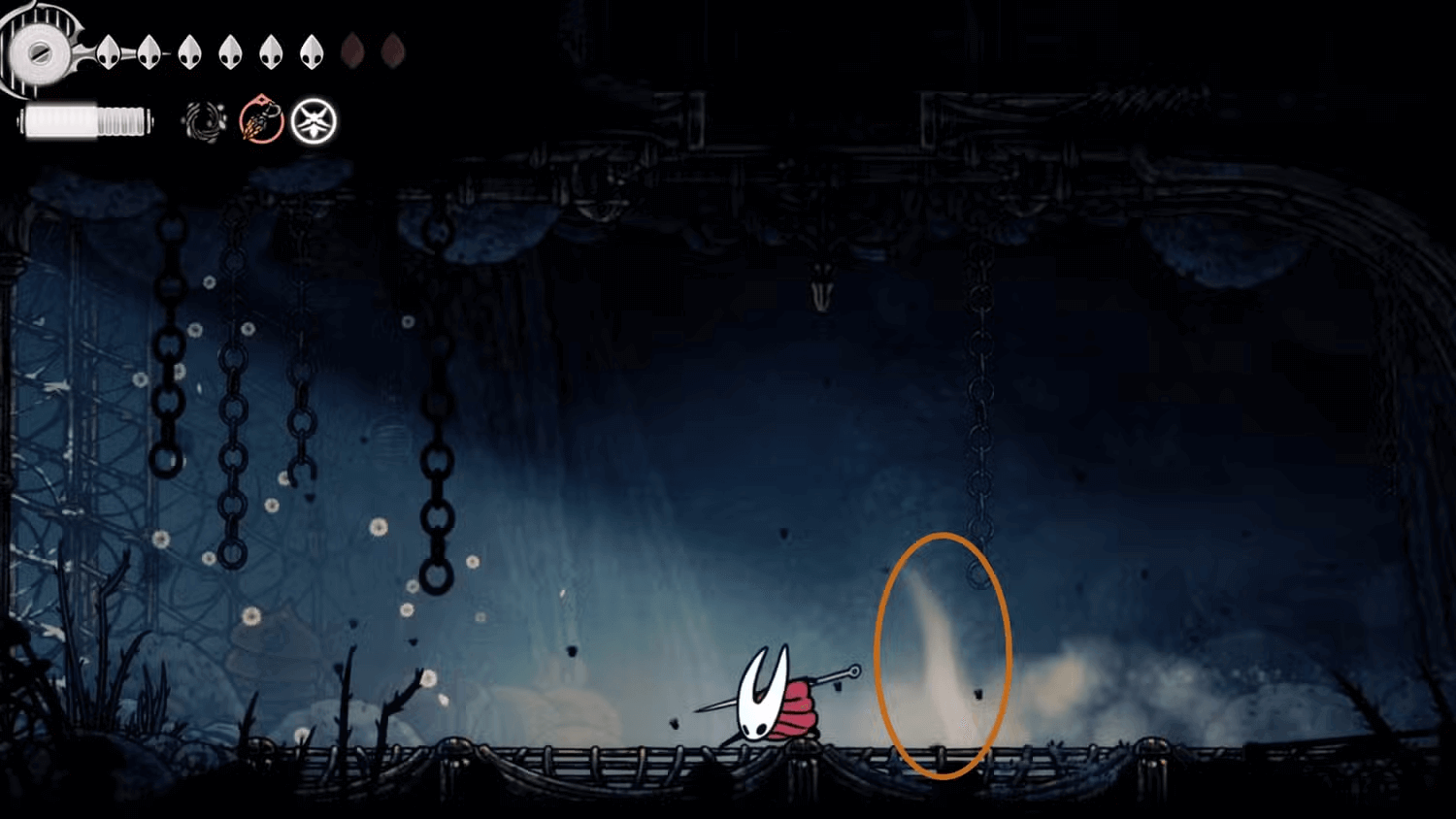 Broodmother location map showing path through The Slab in Silksong