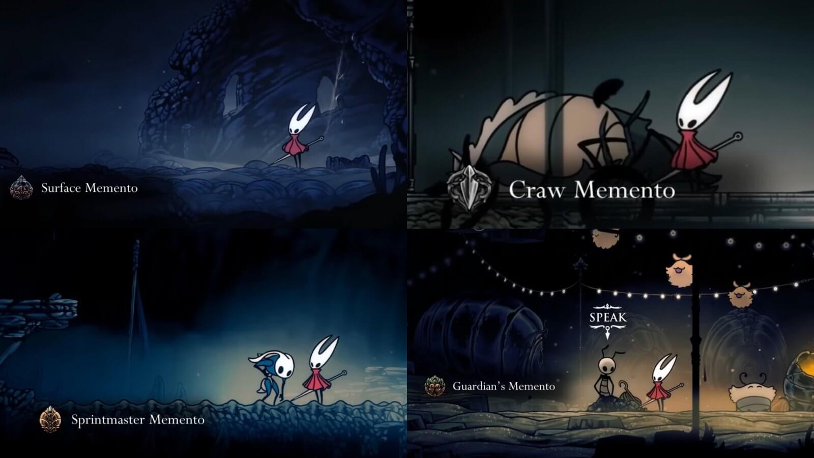 All eight Mementos displayed in Bellhome - complete collection guide for Silksong
