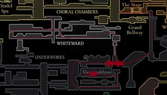 Map showing routes to obtain Clawline in Hollow Knight Silksong