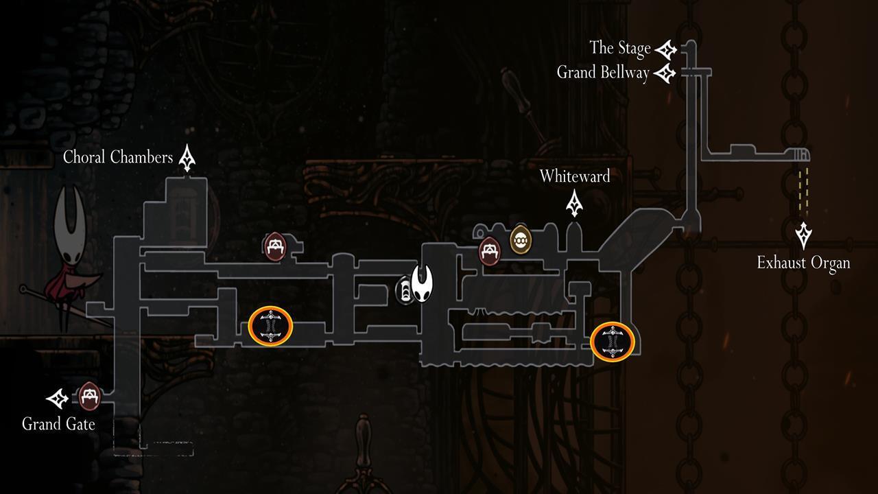 Underworks area map showing two spool fragment locations in Silksong Citadel