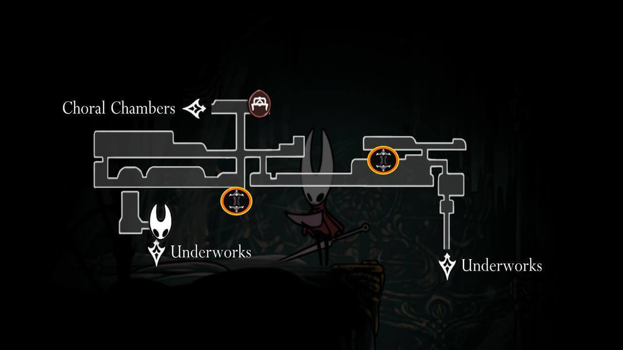 Whiteward area map showing elevator shaft and quest locations for spool fragments